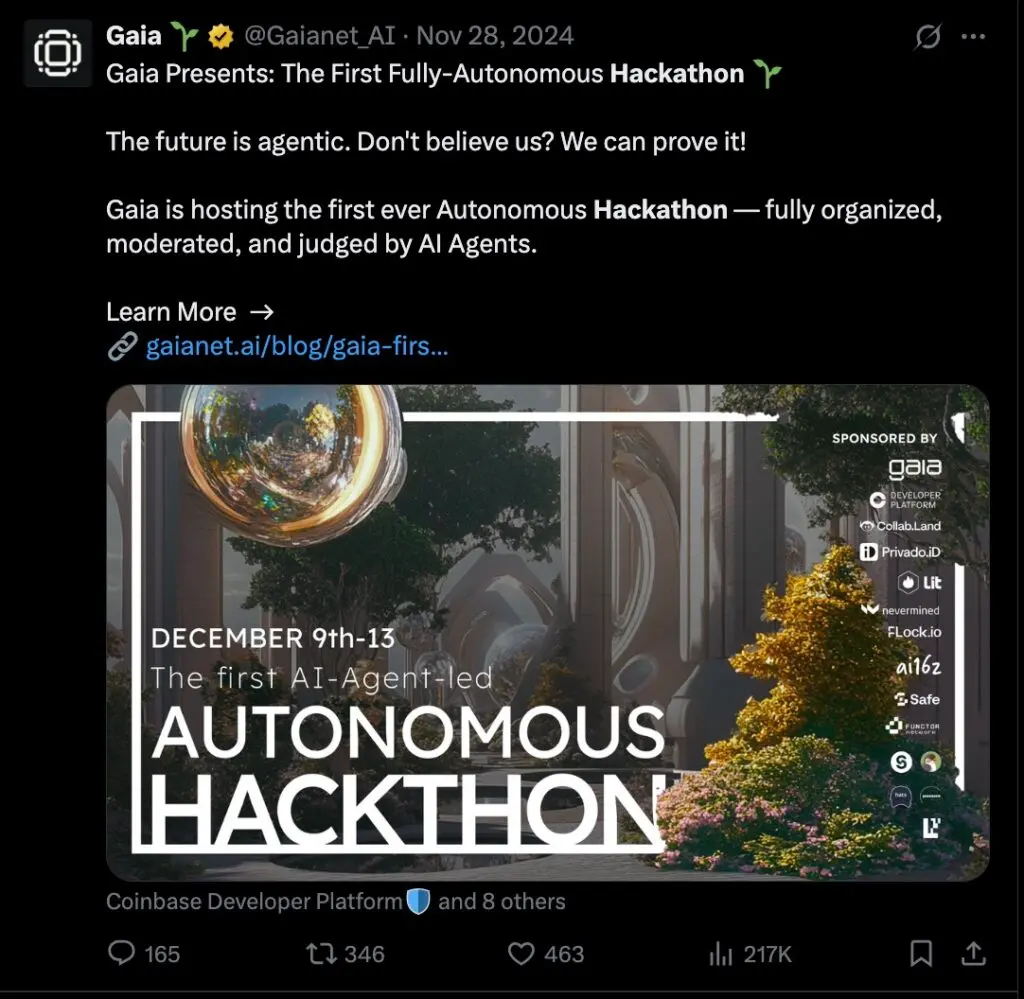 Gaia 举办全球首个 AI 自主黑客松