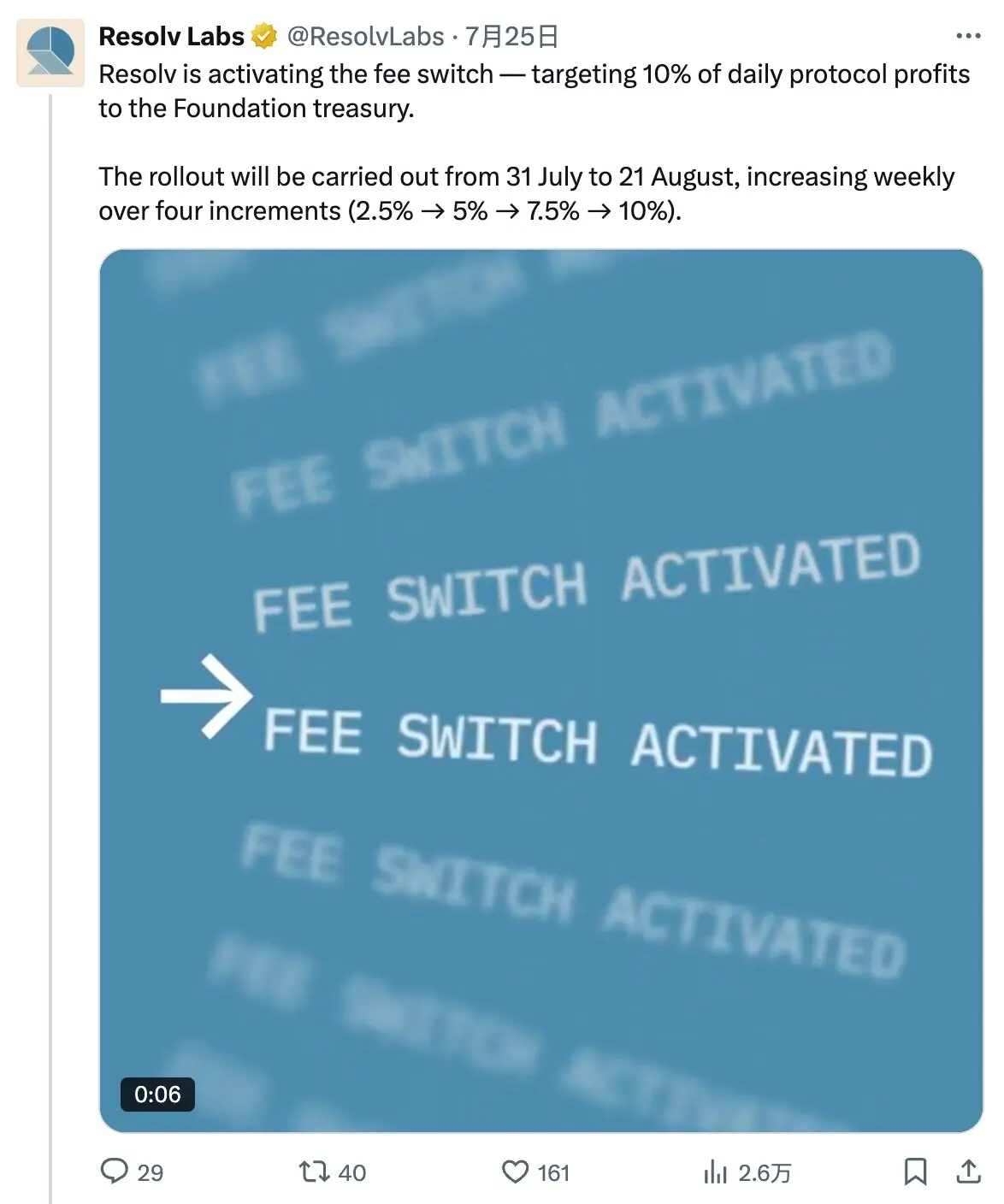 “费用开关”激活，新稳定币协议RESOLV会成为下一个ENA吗？